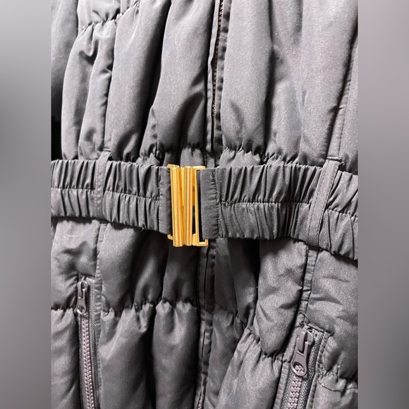 M/L Women’s Winter Puffer Quilted Coat jacket with fur around hoodie Navy /Green - Picture 5 of 9